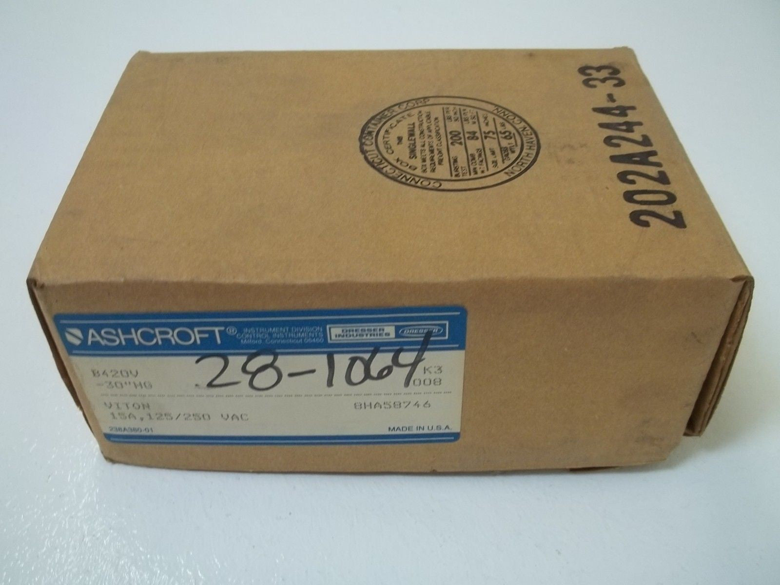 ASHCROFT B420V PRESSURE SWITCH -30" HG *NEW IN BOX*