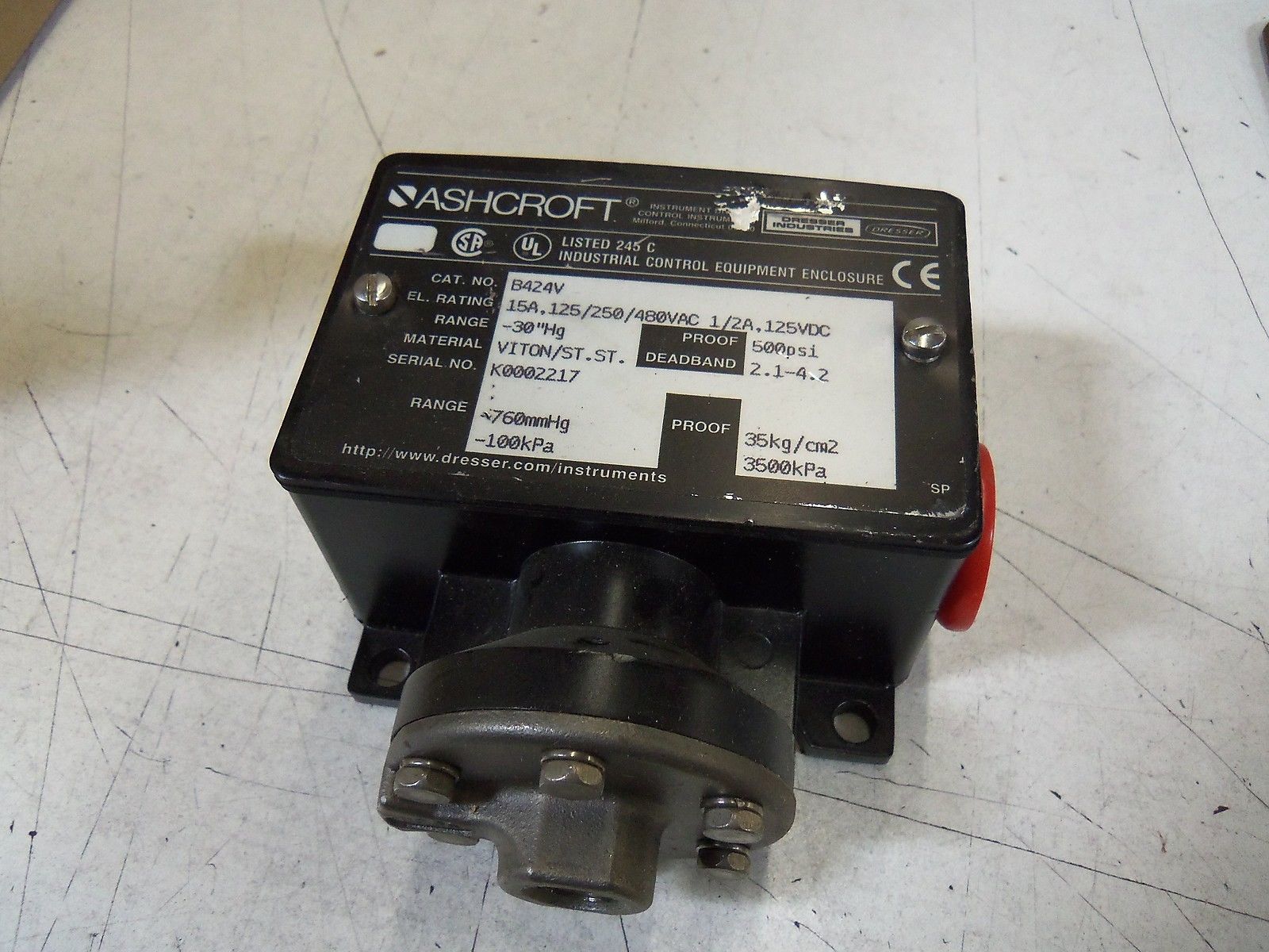 ASHCROFT B424V PRESSURE SWITCH -30" Hg *NEW NO BOX*