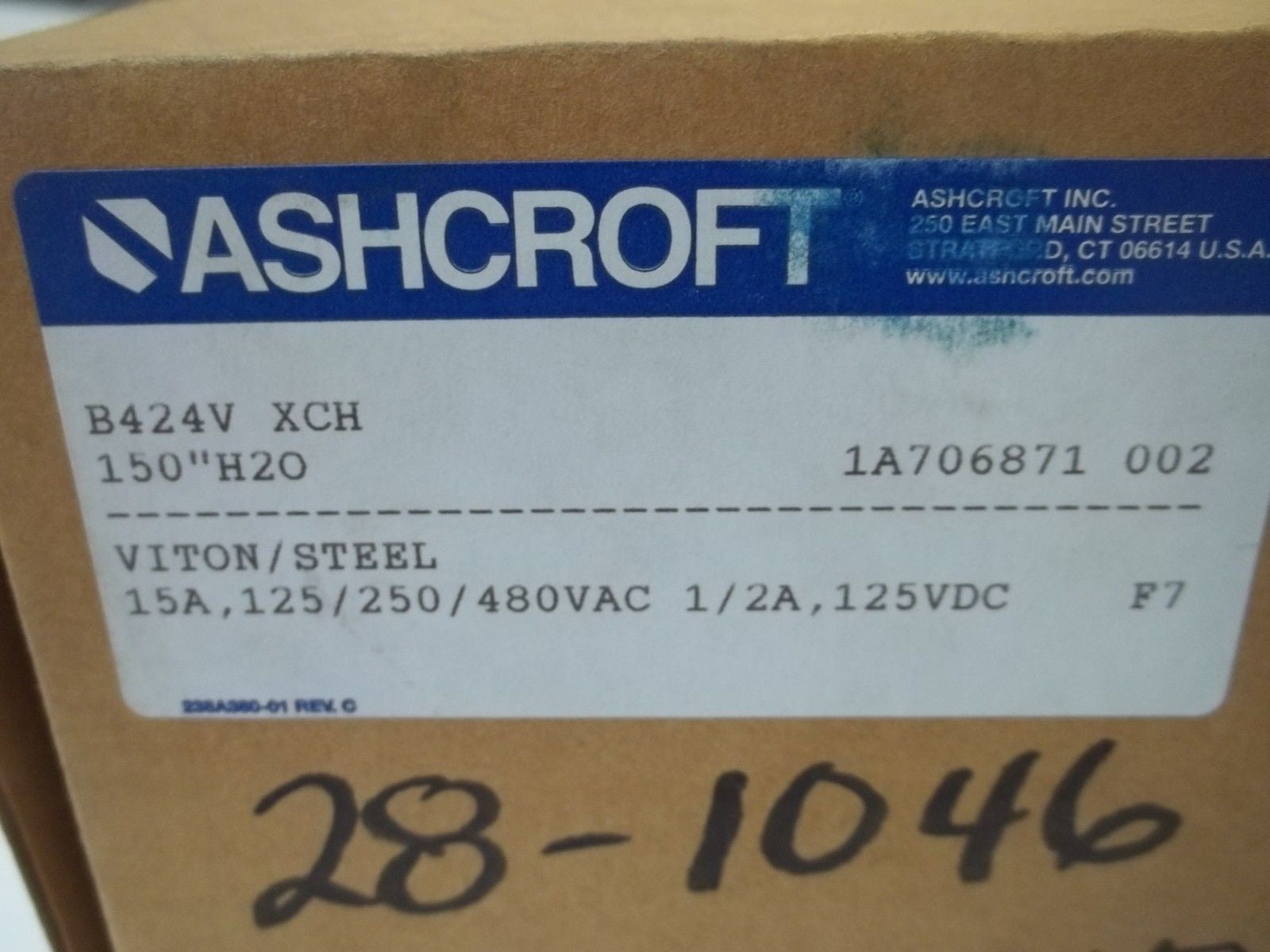 ASHCROFT B424VXCH PRESSURE SWITCH 150" WC *NEW IN BOX*