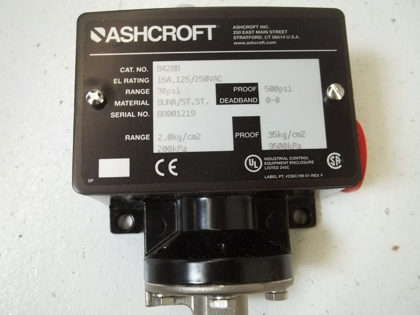 ASHCROFT B428B PRESSURE CONTROL SWITCH *NEW IN BOX*