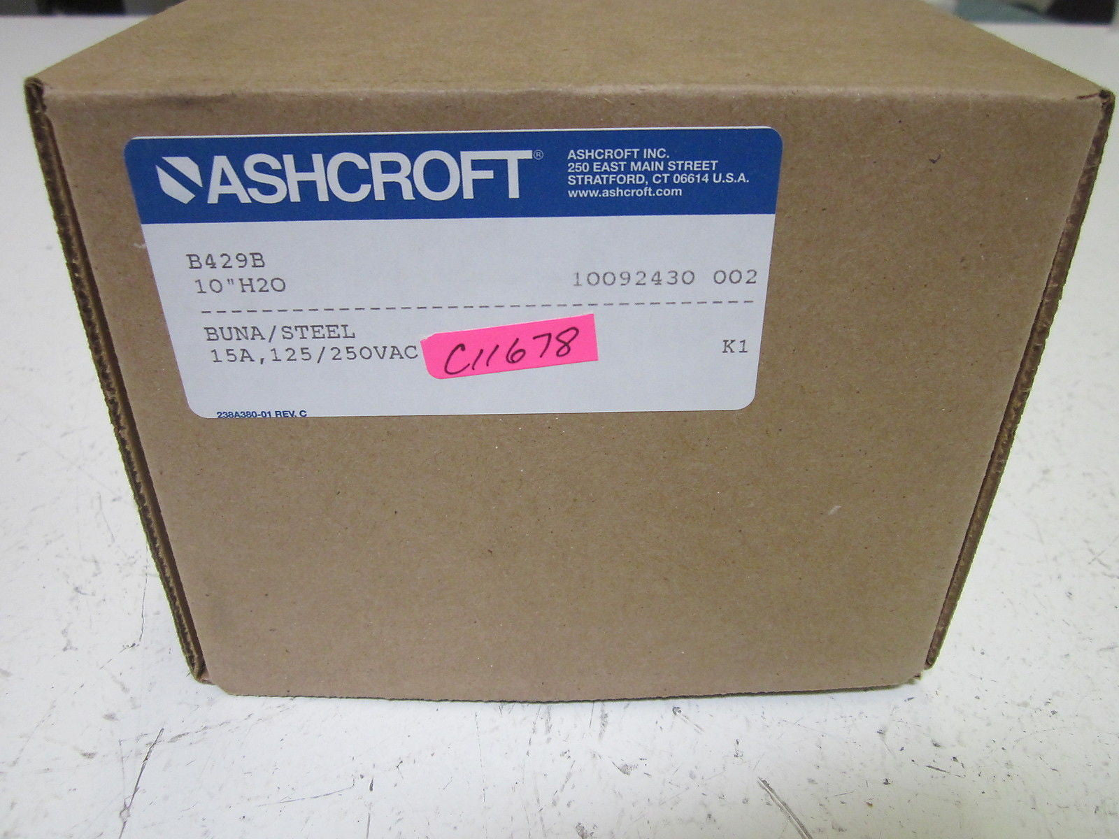 ASHCROFT B429B 10" H20 PRESSURE SWITCH 125/250VAC *NEW IN BOX*