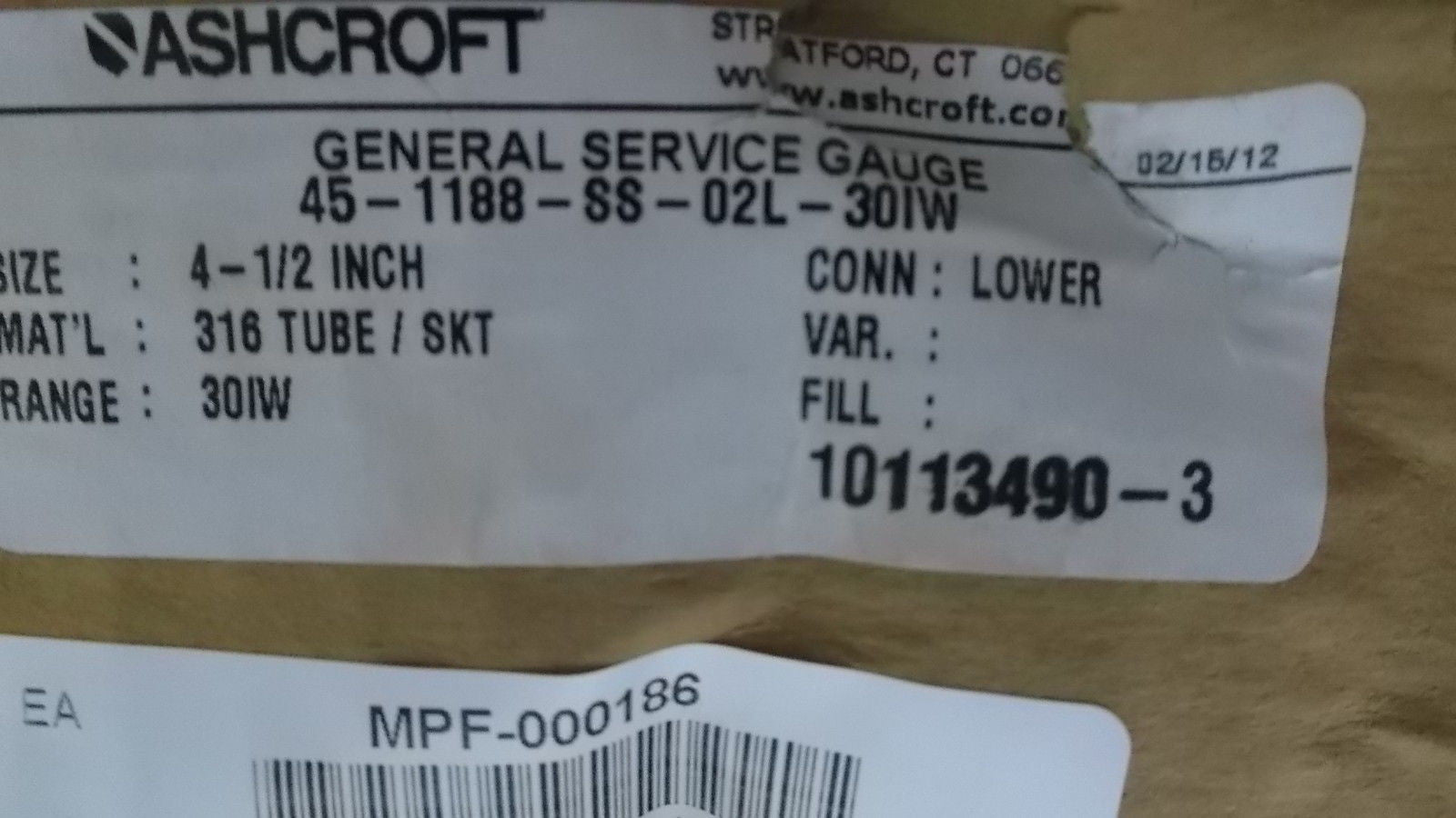 ASHCROFT BELLOWS GAUGE 45-1188-SS-02L-30I (AS PICTURED) *NEW IN BOX*