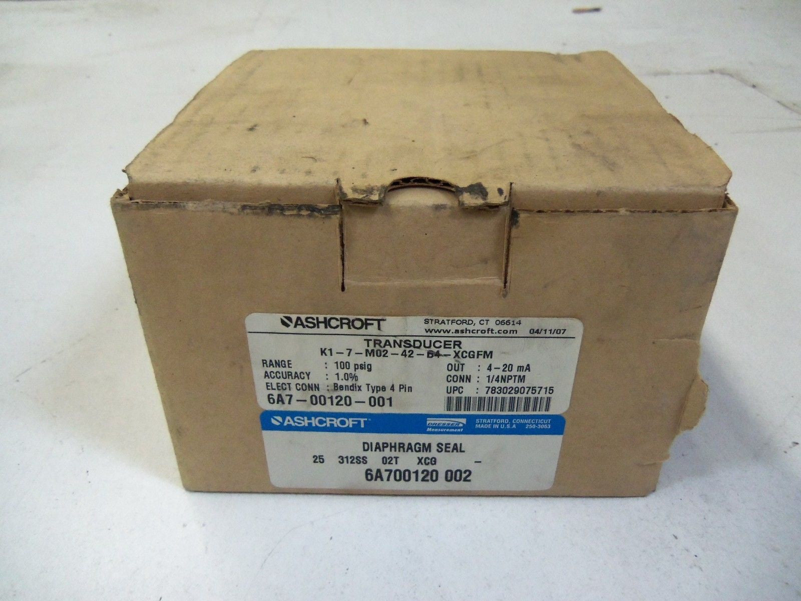 ASHCROFT TRANSDUCER K1-7-M02-42-B4-XCGM *NEW IN BOX*