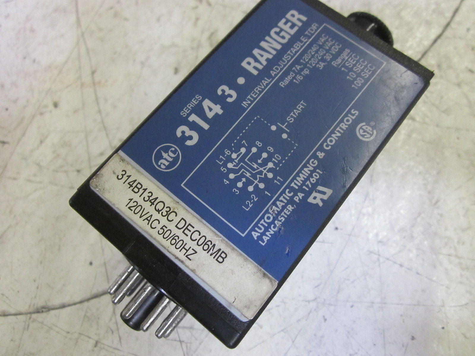 ATC 314B134Q3CDEC06MB TIMING RELAY 0-1.0 SECONDS 120VAC *USED*