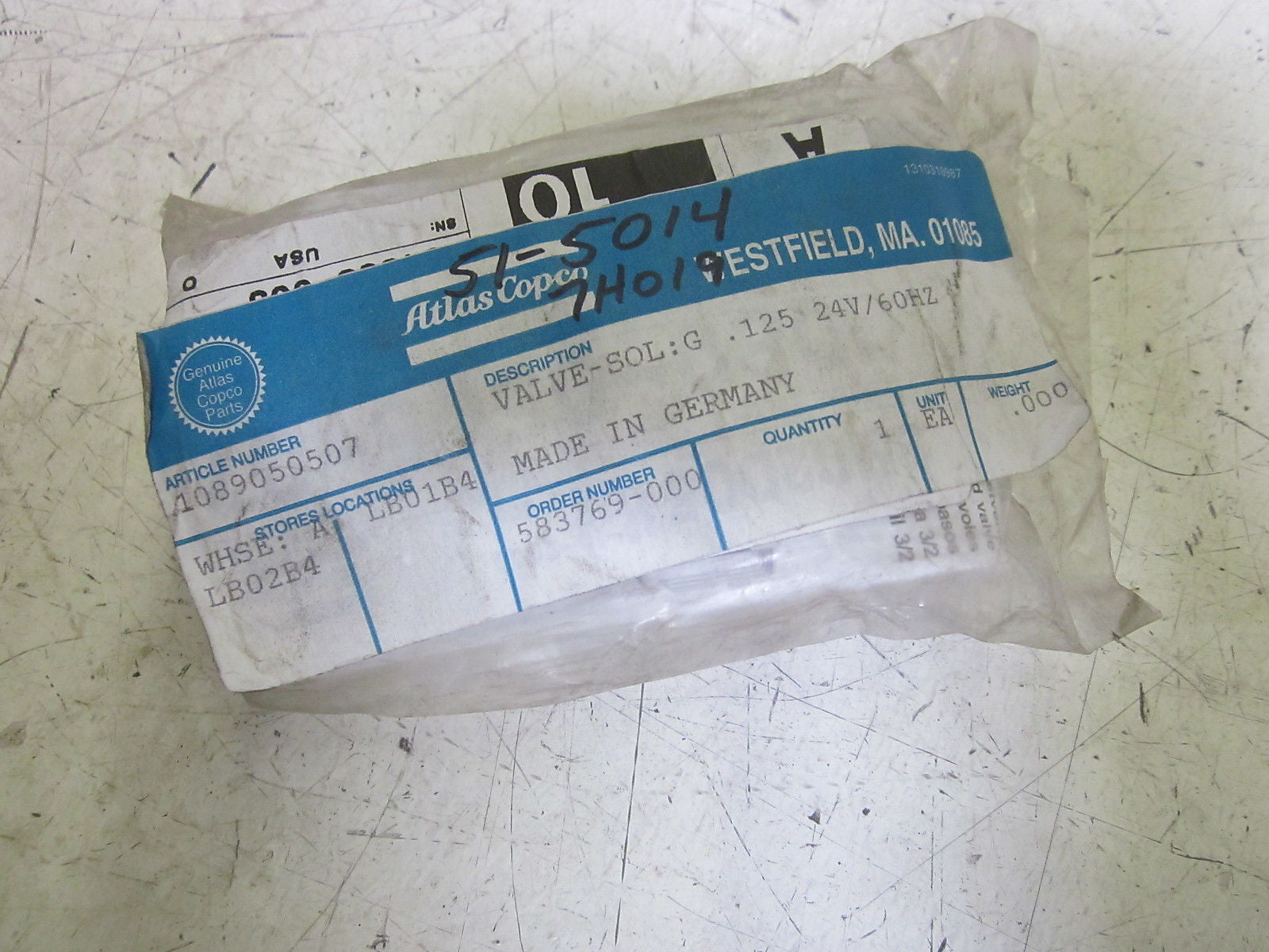 ATLAS COPCO 1089050507 SOLENOID VALVE 24V *NEW IN A FACTORY BAG*