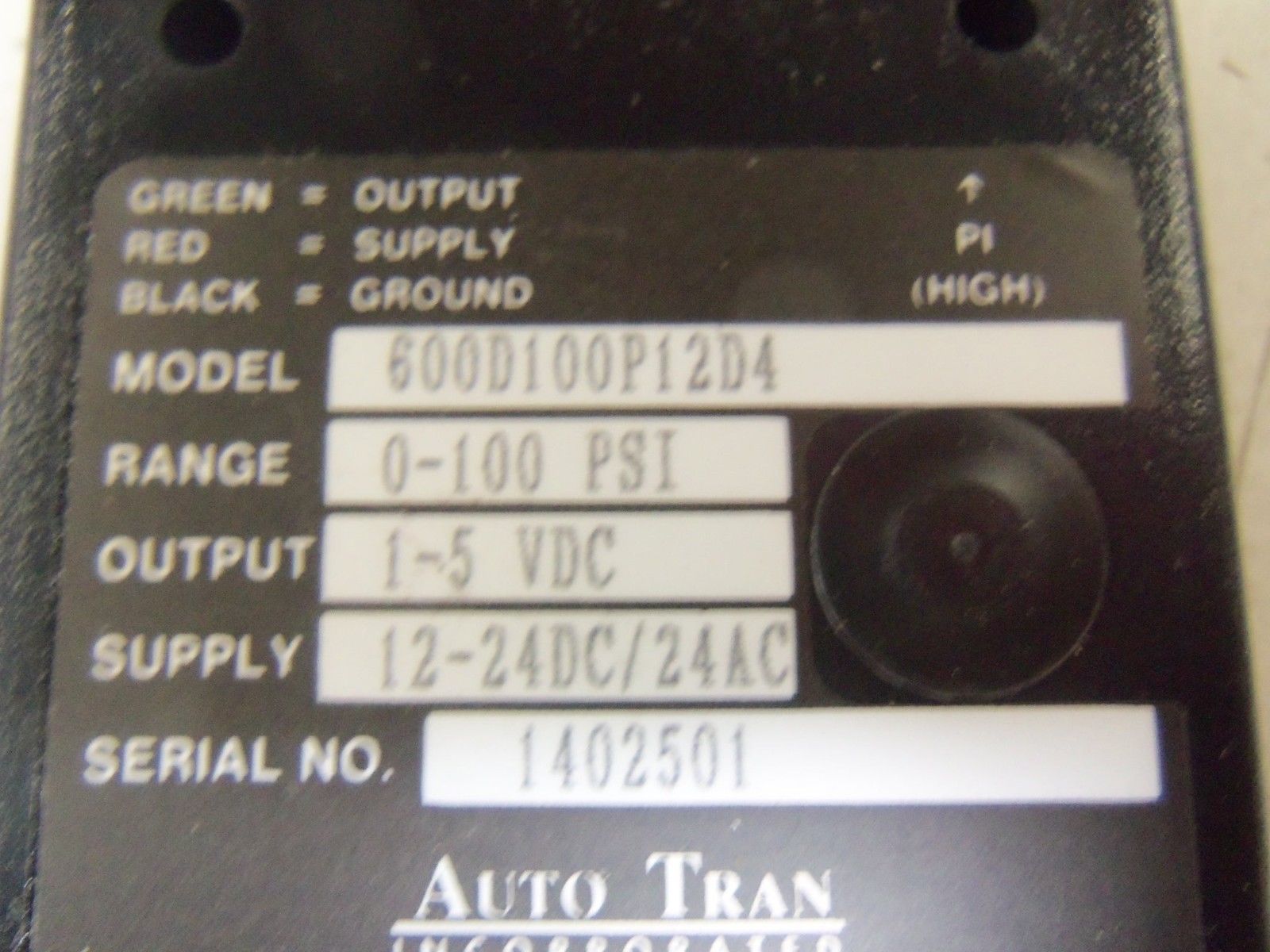 AUTO TRAN 600D100P12D4 0-100 PSI *NEW NO BOX*
