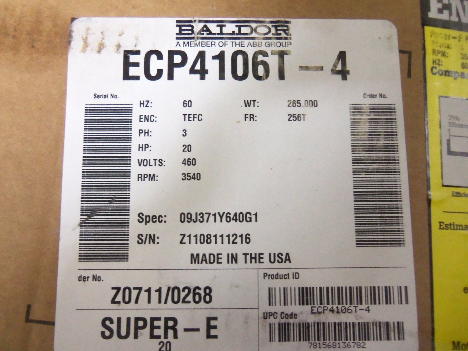 BALDOR ECP4106T-4 MOTOR *NEW IN BOX*