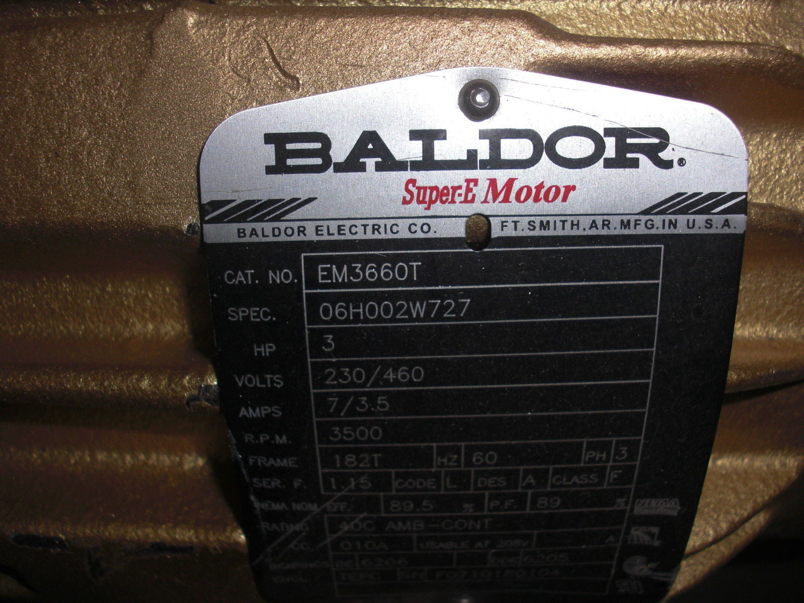 BALDOR SUPER-E EM3660T MOTOR 3 HP 3500 RPM *NEW NO BOX*
