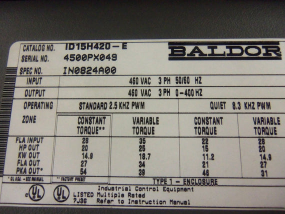 BALDOR ID15H420-E *USED*