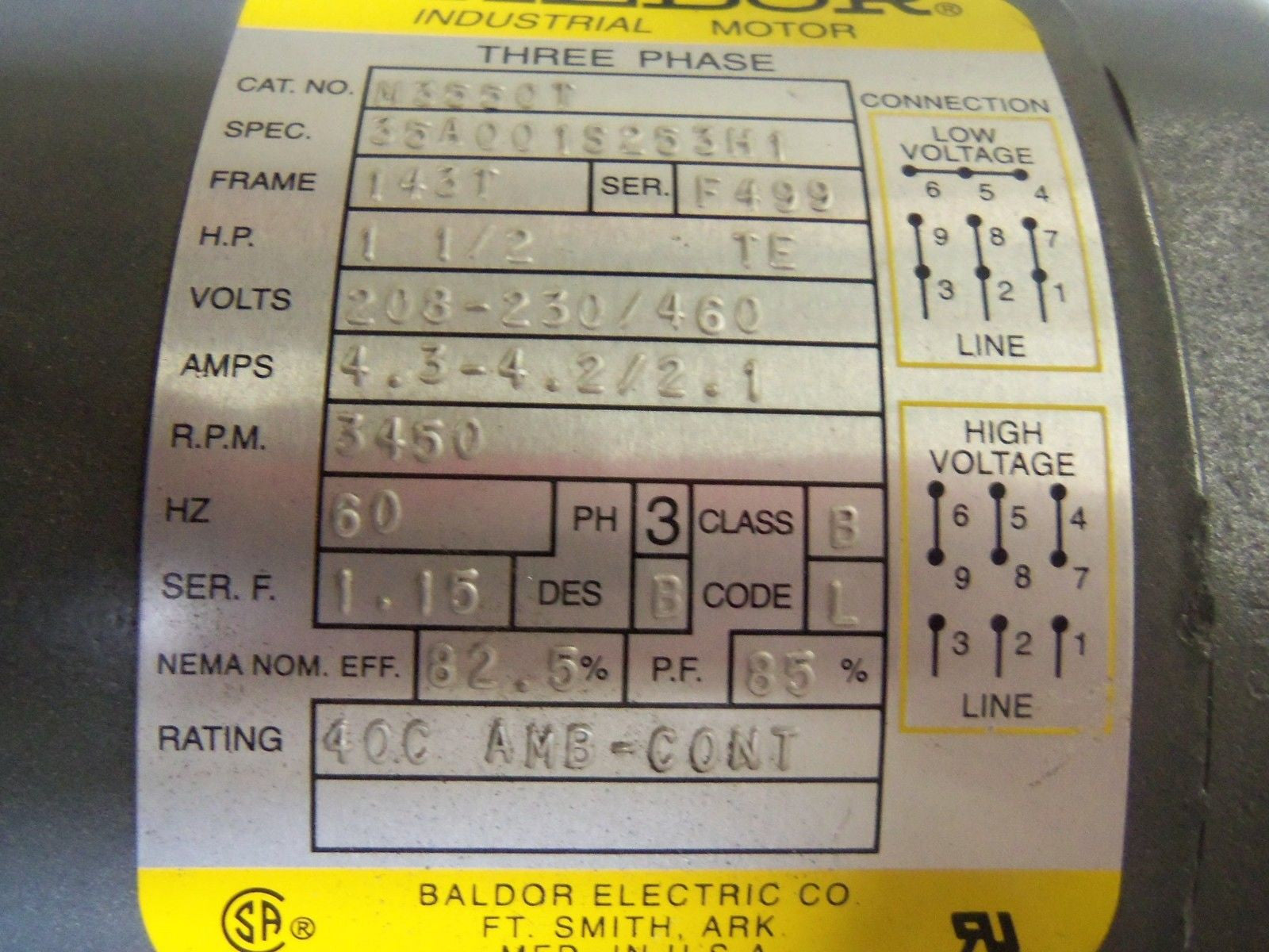 BALDOR M3550T MOTOR *USED*