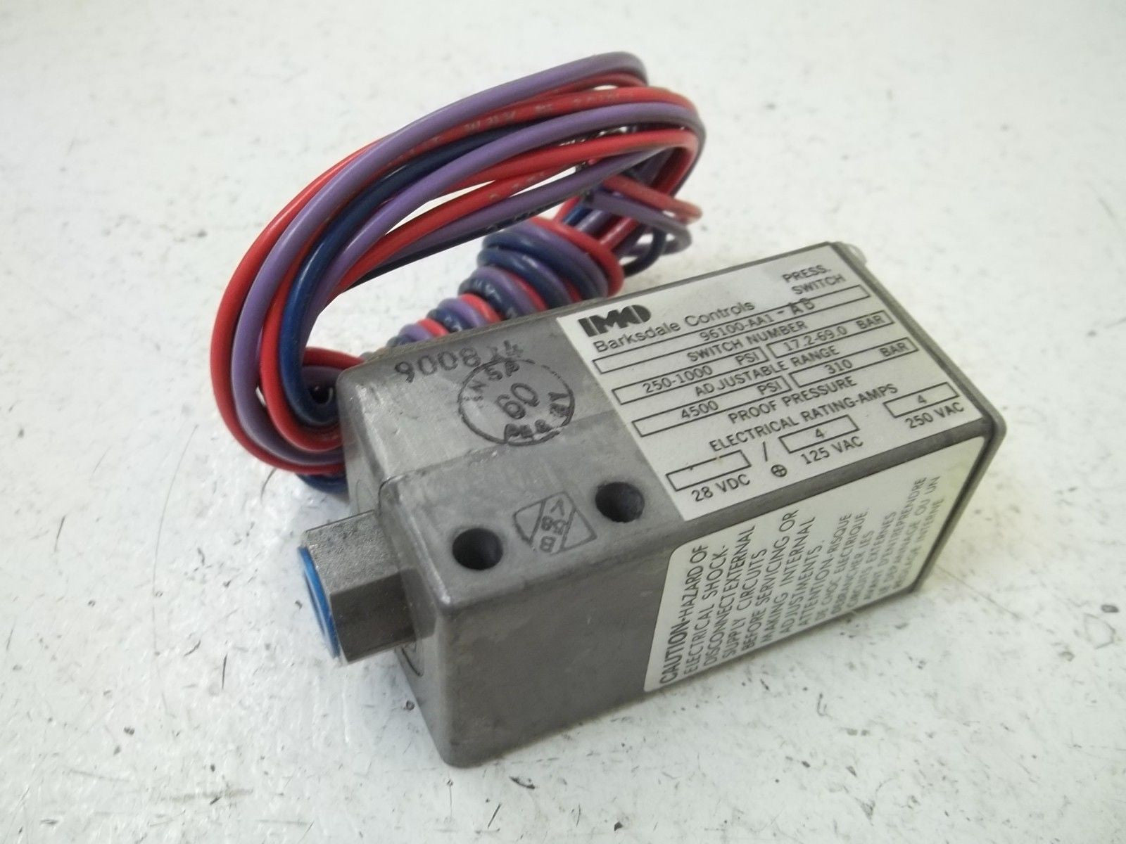 BARKSDALE 96100-AA1-AB PRESSURE SWITCH 250-1000PSI *NEW NO BOX*