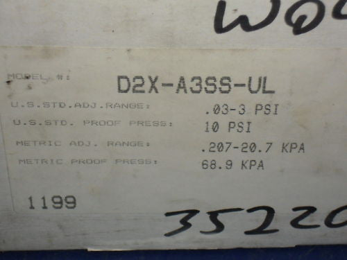 BARKSDALE D2X-A3SS-UL PRESSURE SWITCH *NEW IN BOX*