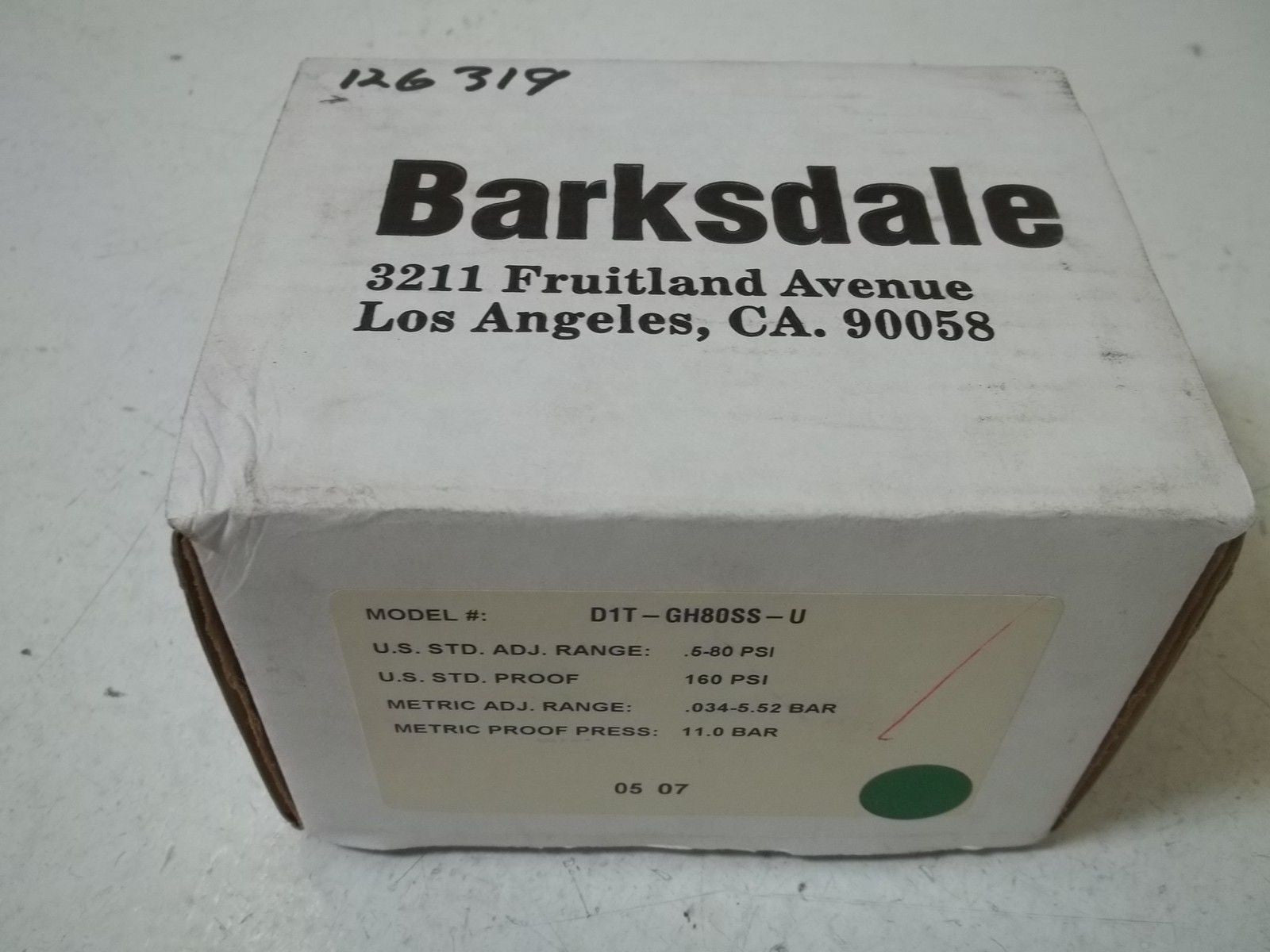 BARKSDALE DIT-GH80SS-U PRESSURE OR VACUUM ACTUATED SWITCH *NEW IN BOX*