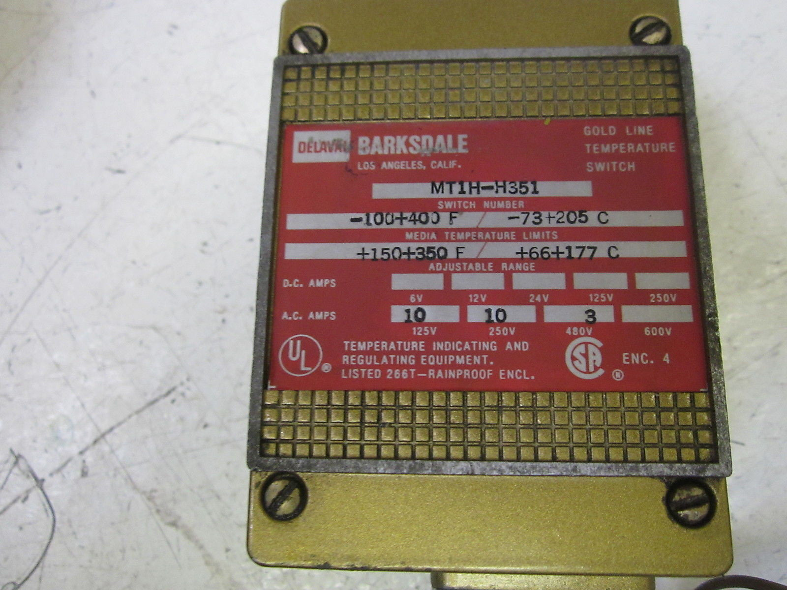 BARKSDALE MT1H-H351 TEMPERATURE SWITCH 125/250/480V *USED*