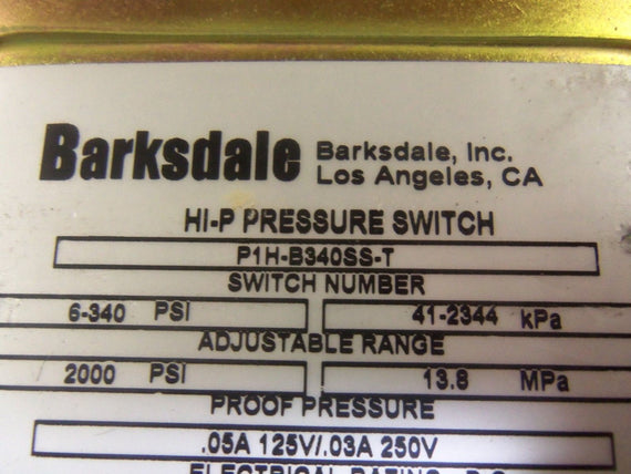 BARKSDALE P1H-B340SS-T PRESSURE SWITCH *NEW NO BOX*