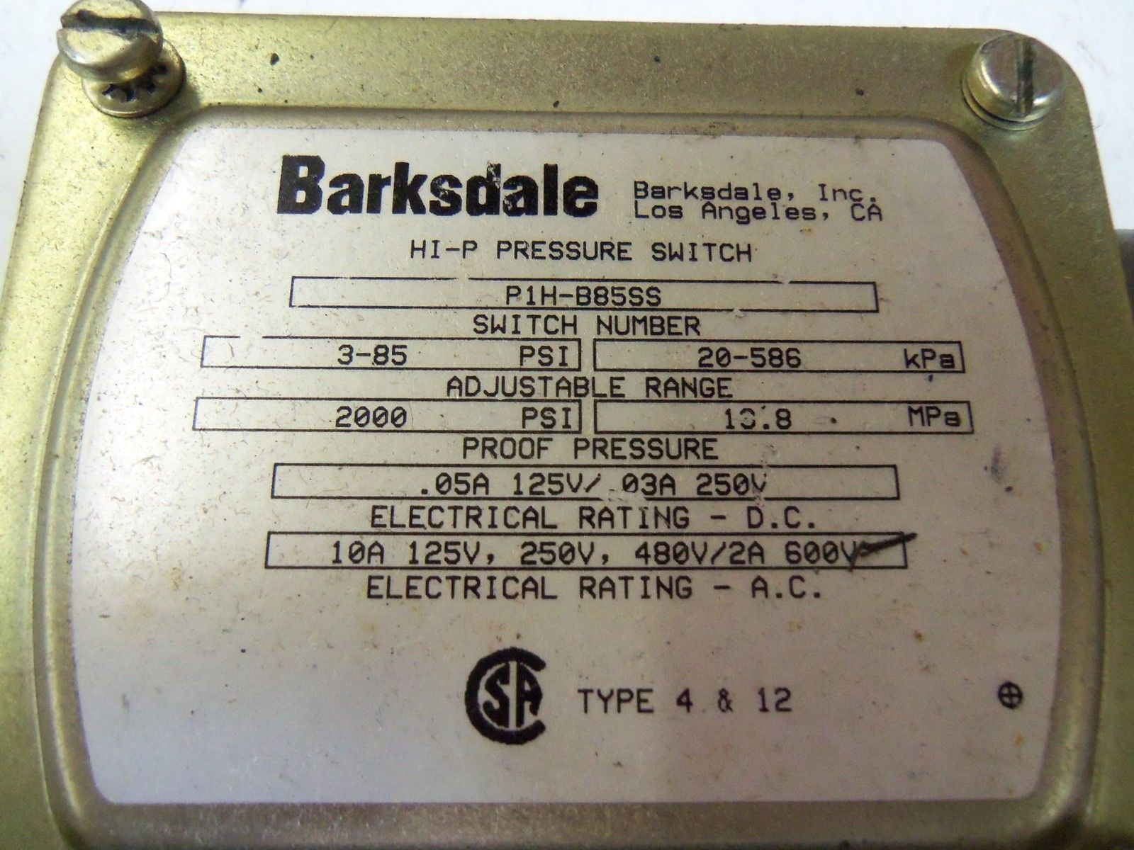 BARKSDALE  P1H-B85SS   *USED*