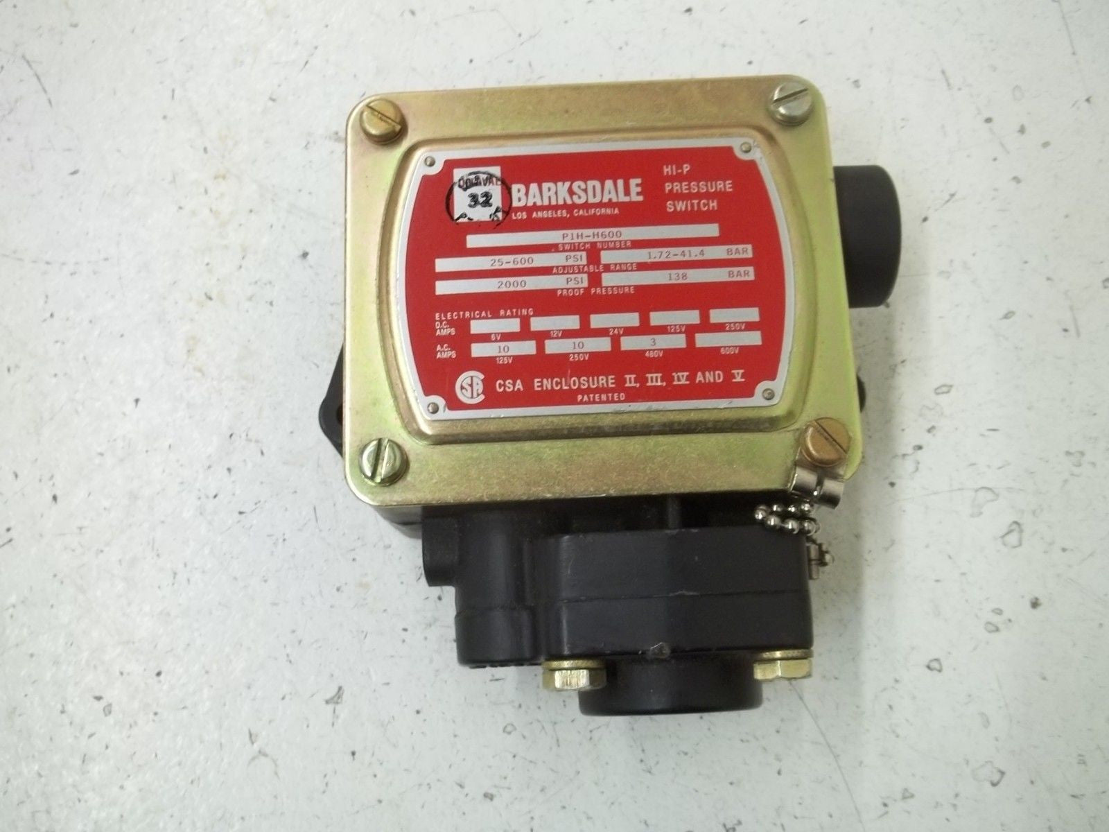 BARKSDALE P1H-H600 HI-P PRESSURE SWITCH *NEW NO BOX*