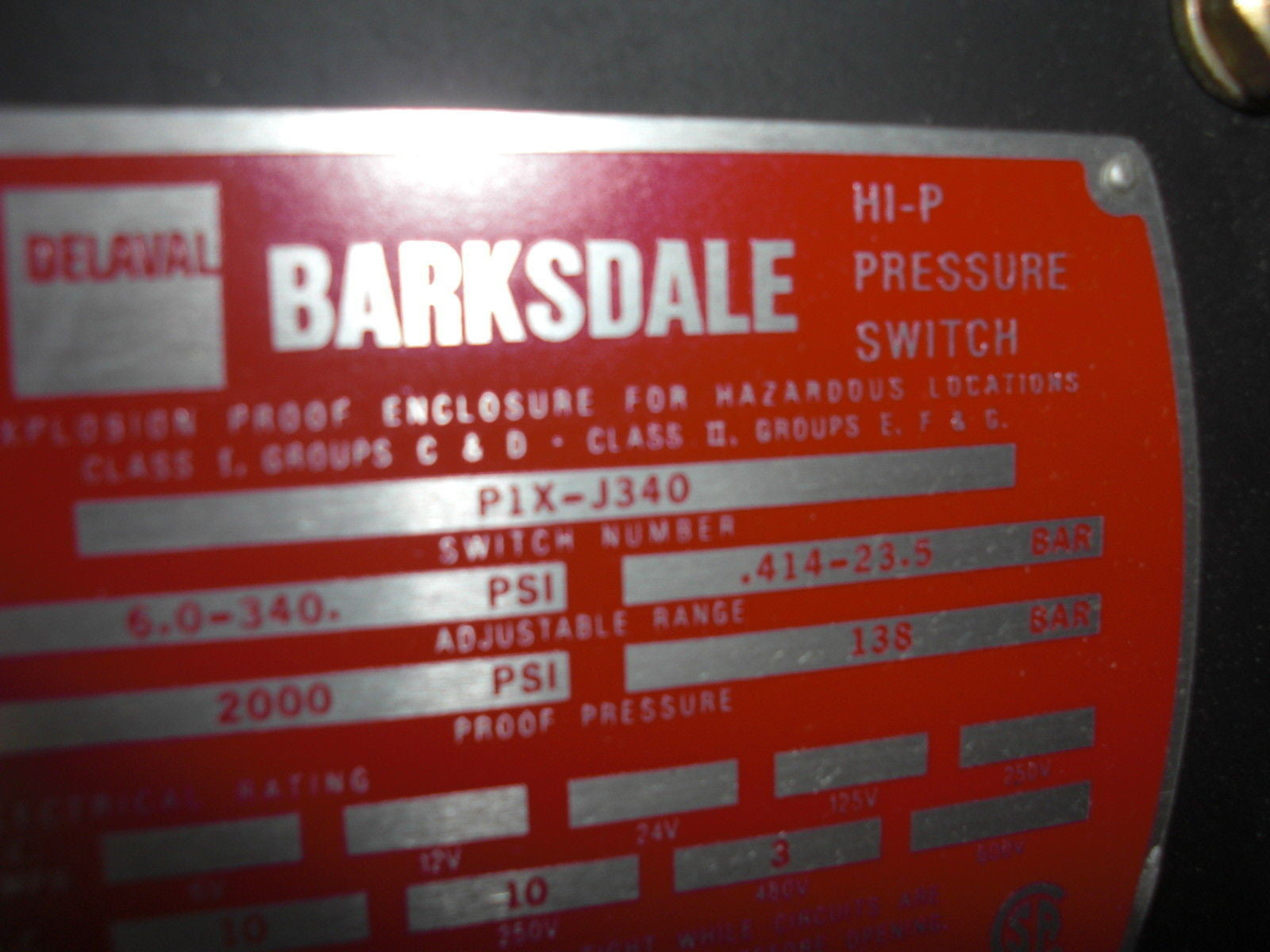 BARKSDALE P1X-J340 *NEW NO BOX*