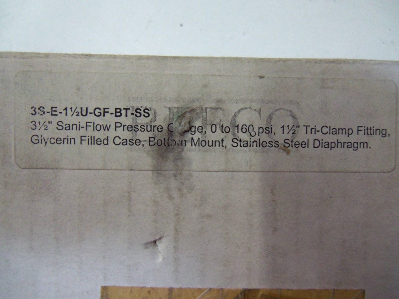 BEECO 3 1/2" SANI FLOW PRESSURE GAUGE 3S-E-11/2U-GF-BT-SS *NEW IN BOX*