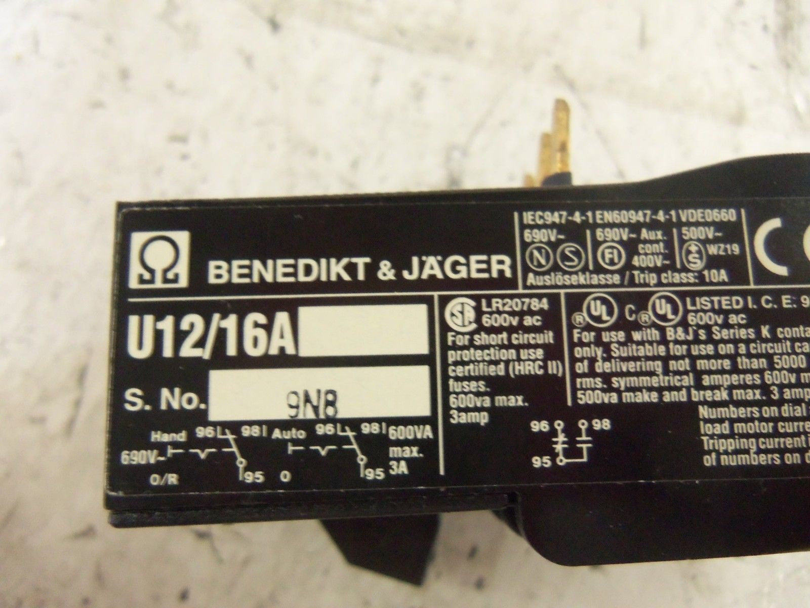 BENEDIKT & JAGER U12/16A 1,8 OVERLOAD RELAY *NEW IN BOX*