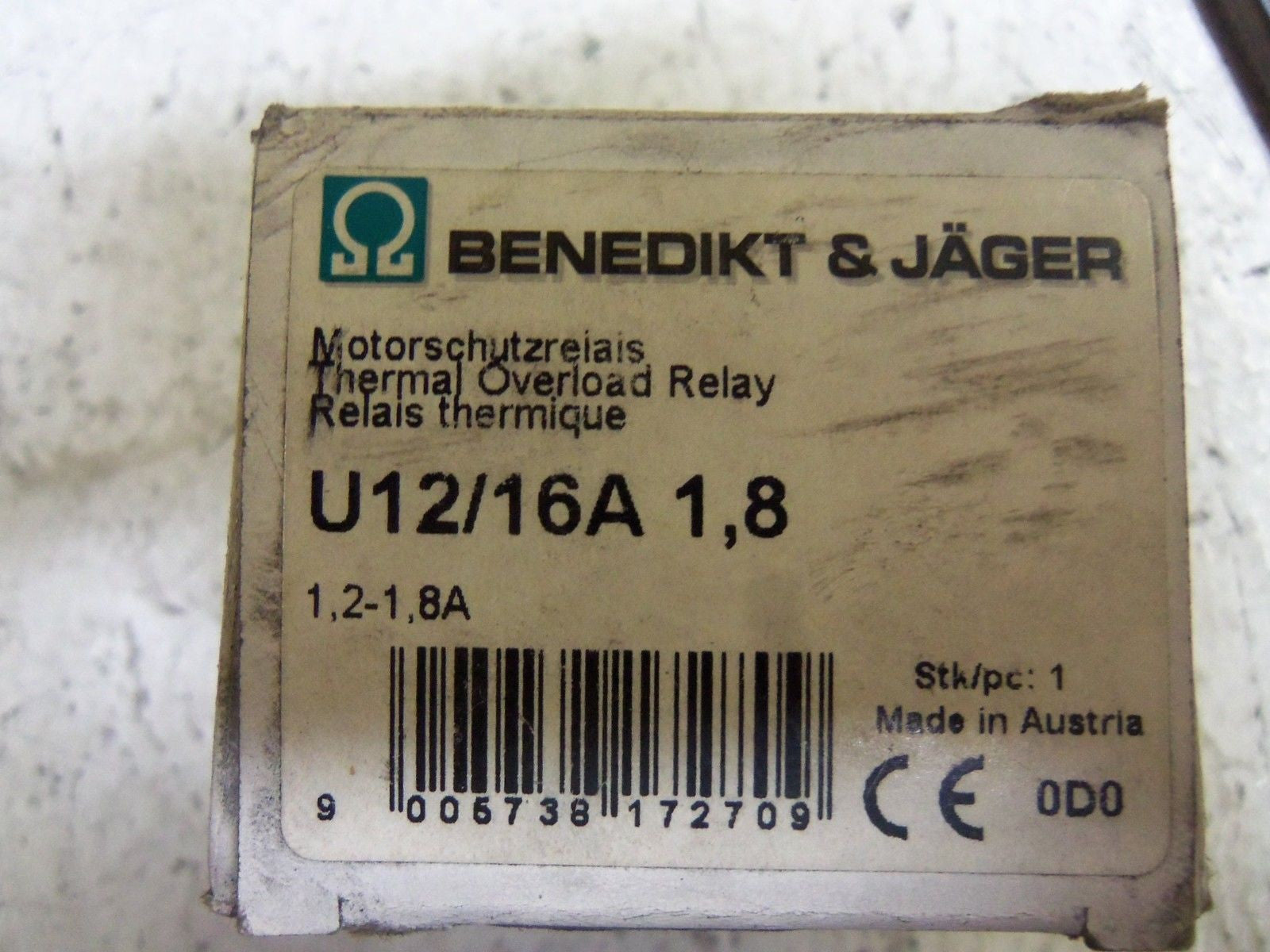BENEDIKT & JAGER U12/16A 1,8 OVERLOAD RELAY *NEW IN BOX*