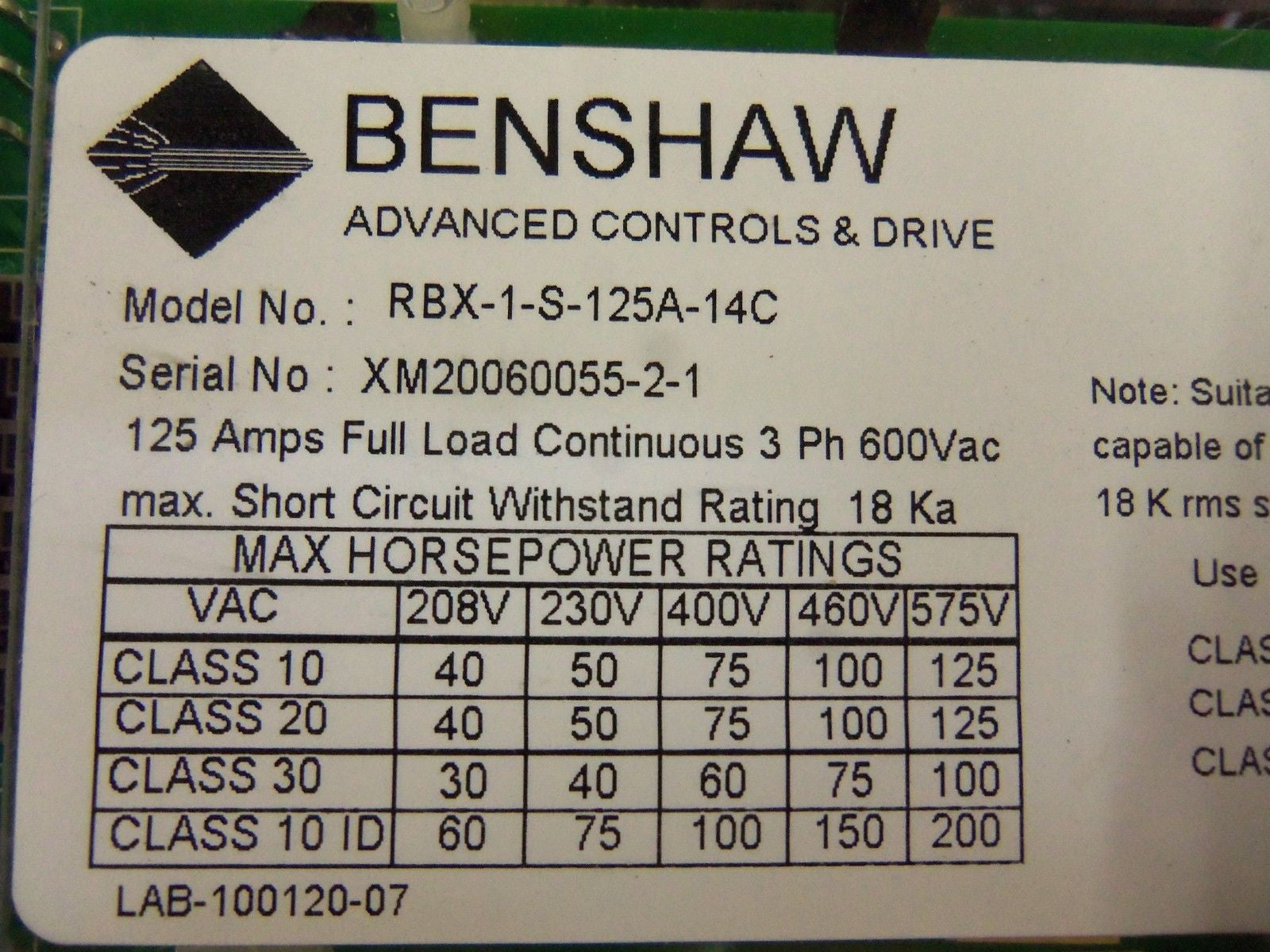 BENSHAW RBX-1-S-125A-14C OPEN CHASSIS STARTER *NEW IN BOX*