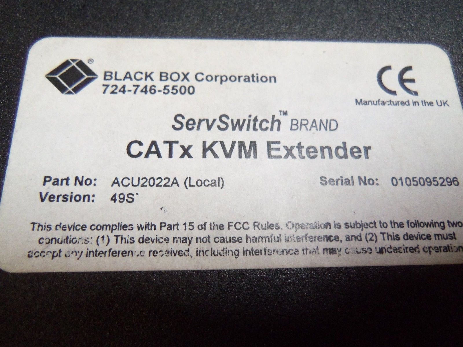 BLACK BOX ACU2022A CATXKVM EXTENDER *NEW IN BOX*