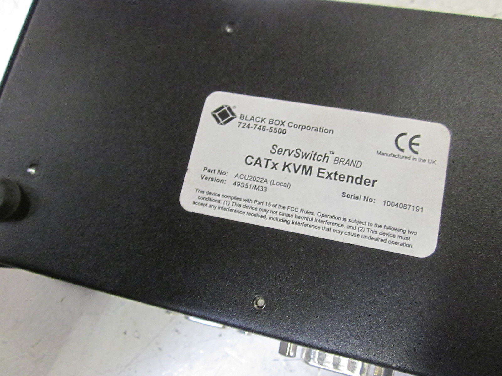 BLACK BOX SERVSWITCH ACU2022A CATX KVM EXTENDER *USED*