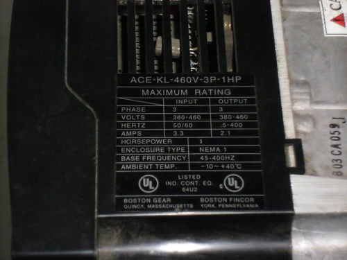 BOSTON GEAR ACE INVERTER ACE-KL-460V-3P-1HP AC MOTOR SPEED CONTROL *NEW NO BOX*