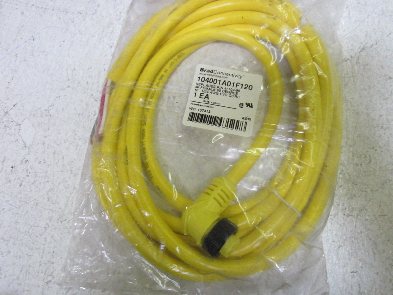 BRAD CONNECTIVITY 104001A01F120 PVC CORD *NEW IN A FACTORY BAG*