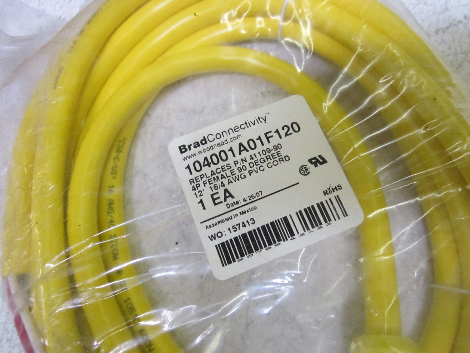 BRAD CONNECTIVITY 104001A01F120 PVC CORD *NEW IN A FACTORY BAG*
