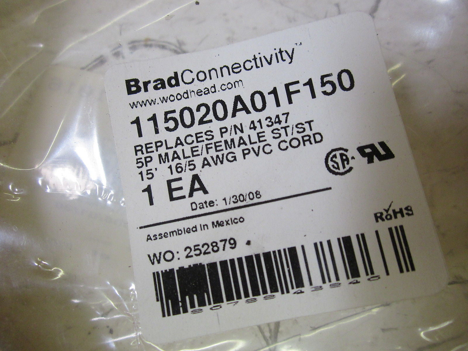 DANIEL WOODHEAD 41347 115020A01F150 CORDSET *NEW IN FACTORY BAG*