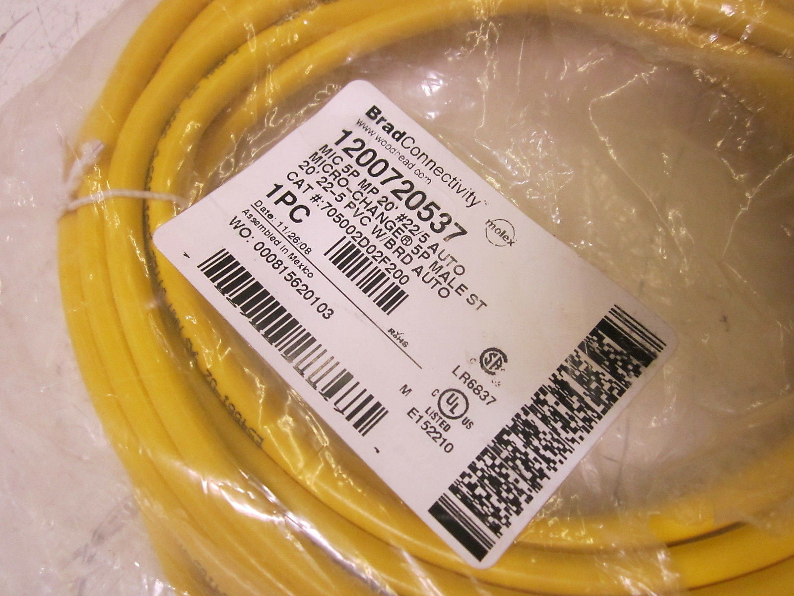 BRAD CONNECTIVITY 1200720537 MALE 5P CABLE *USED*