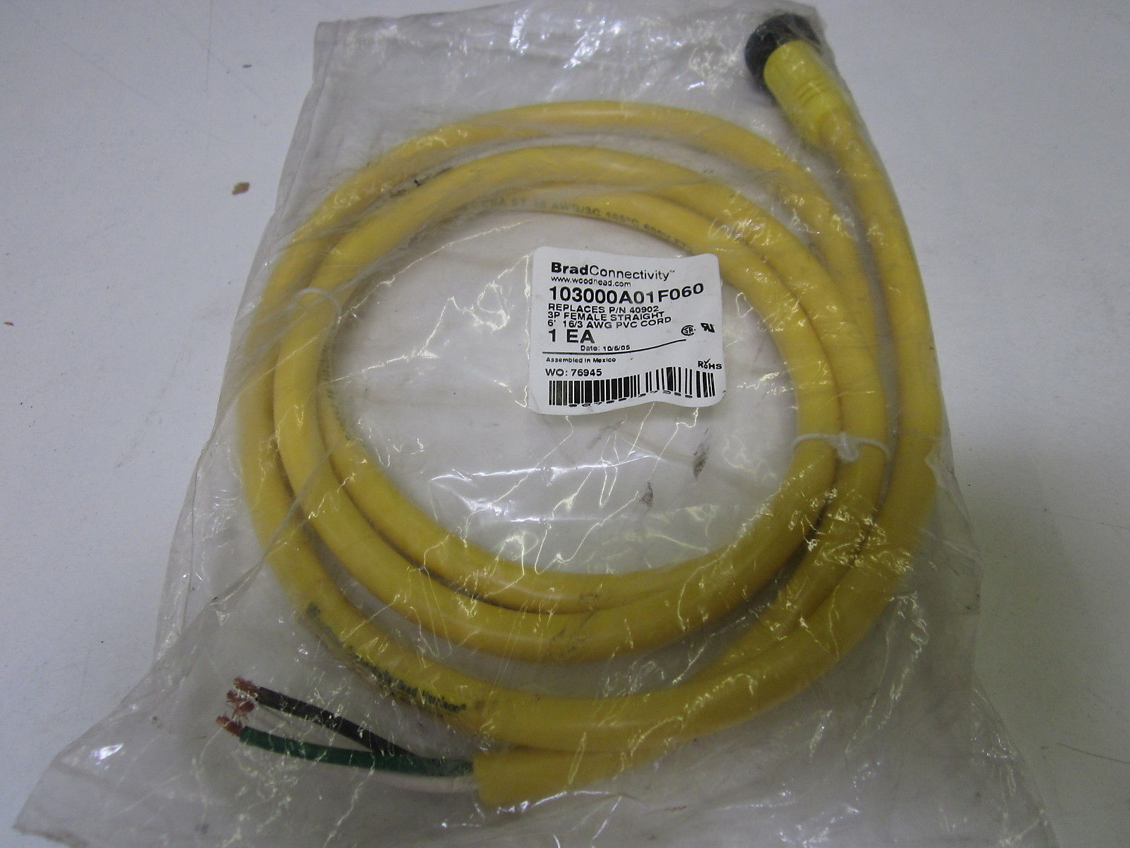 DANIEL WOODHEAD 40902 103000A01F060 CORDSET * NEW IN FACTORY BAG *