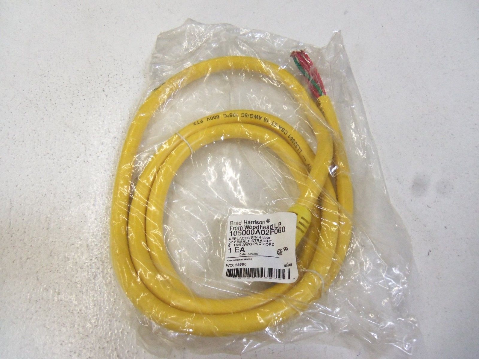 DANIEL WOODHEAD MINI-CHANGE 105000A02F060 41360 CORDSET *NEW IN FACTORY BAG*