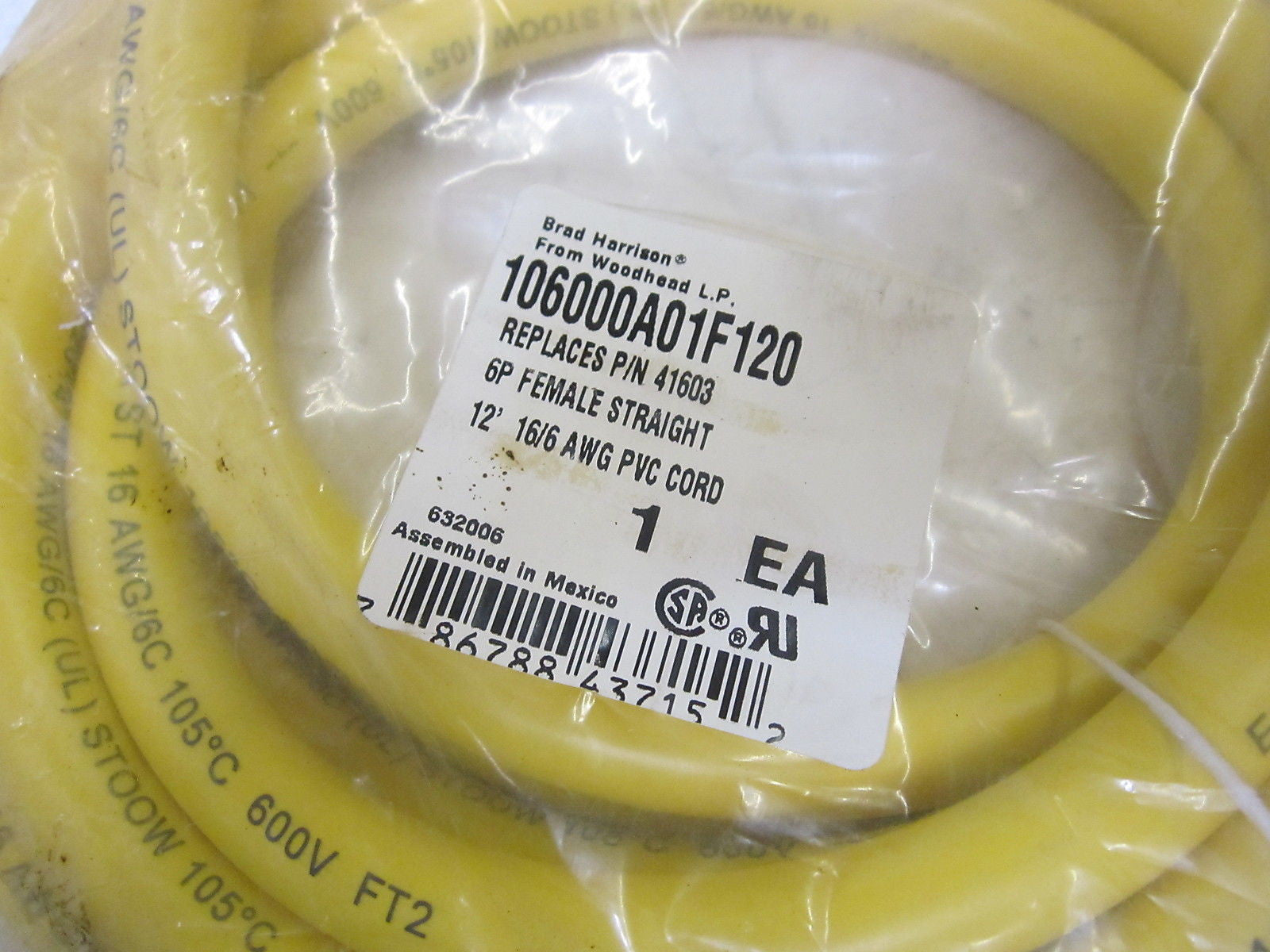 DANIEL WOODHEAD 41603 106000A01F120 FEMALE CORDSET *NEW IN FACTORY BAG*
