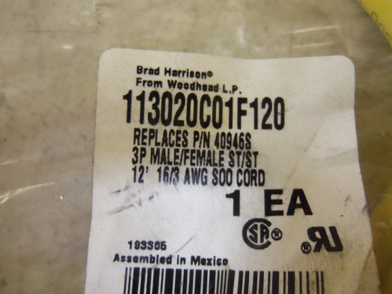 BRAD HARRISON 113020C01F120 CORDSET *NEW IN FACTORY BAG*