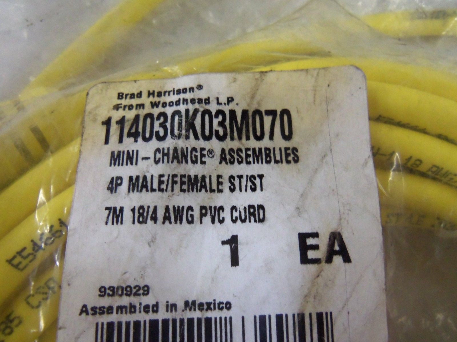 BRAD HARRISON 114030K03M070 CORDSET *NEW IN A FACTORY BAG*