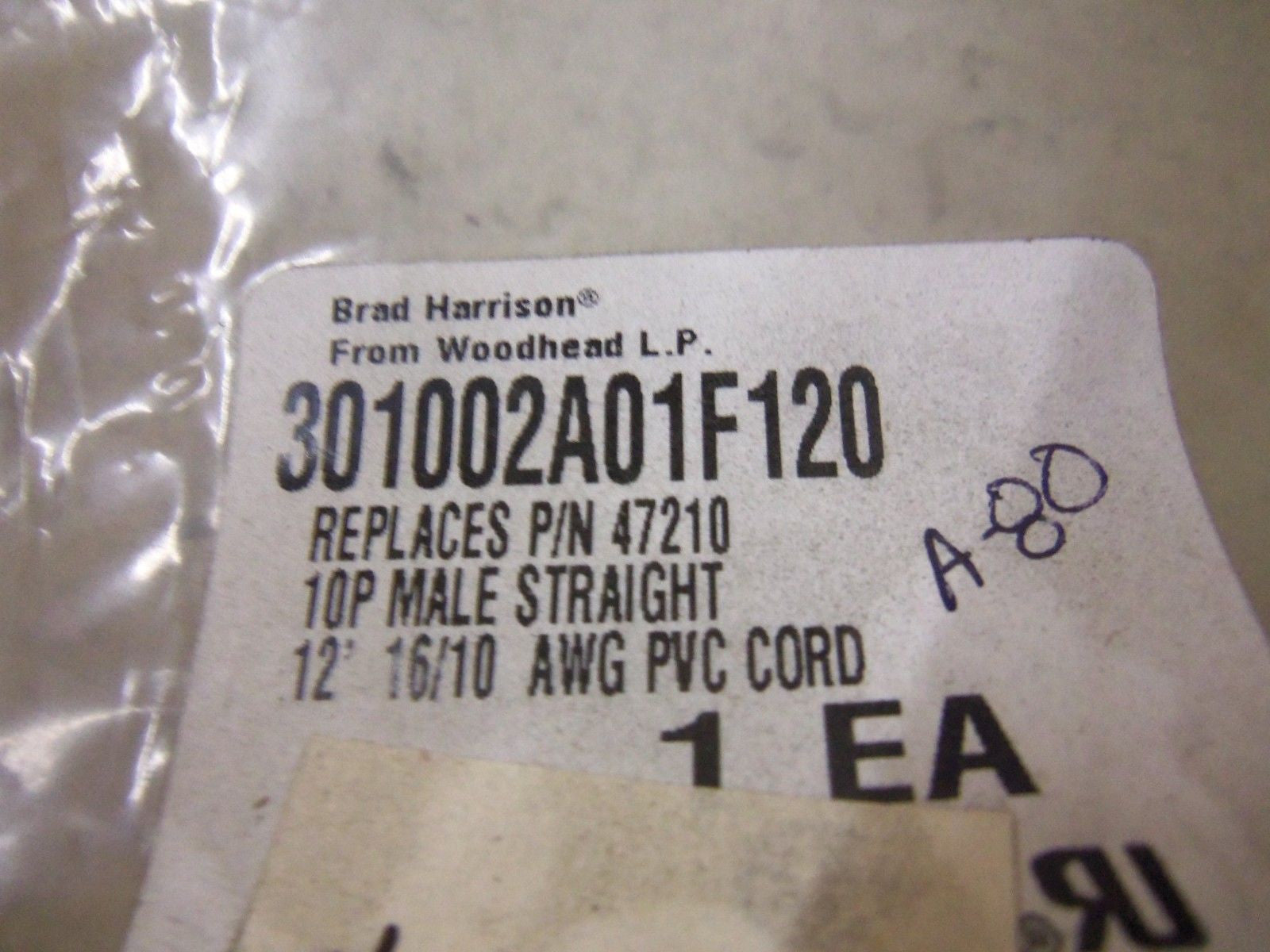 BRAD HARRISON 301002A01F20 10P MALE STRAIGHT CORDSET 12' *NEW IN FACTORY BAG*