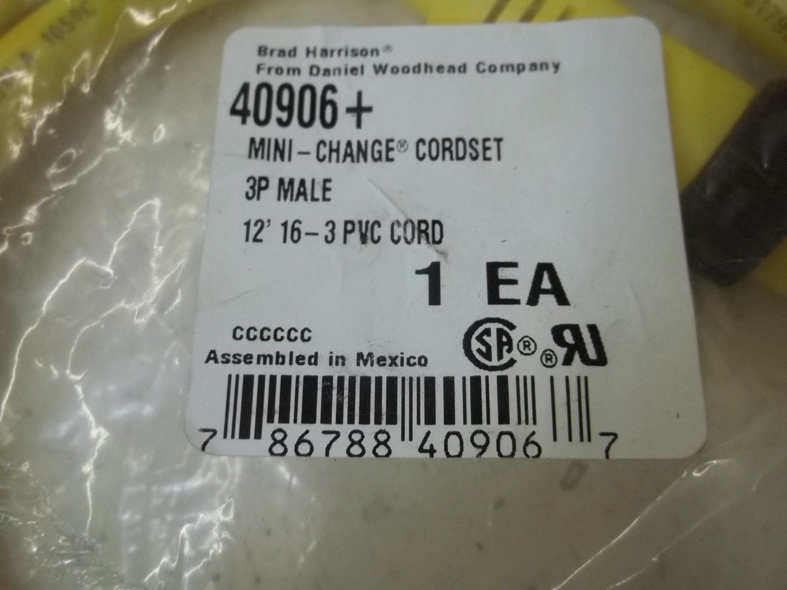 BRAD HARRISON 40906+ CORDSET 3P MALE *NEW IN A FACTORY BAG*