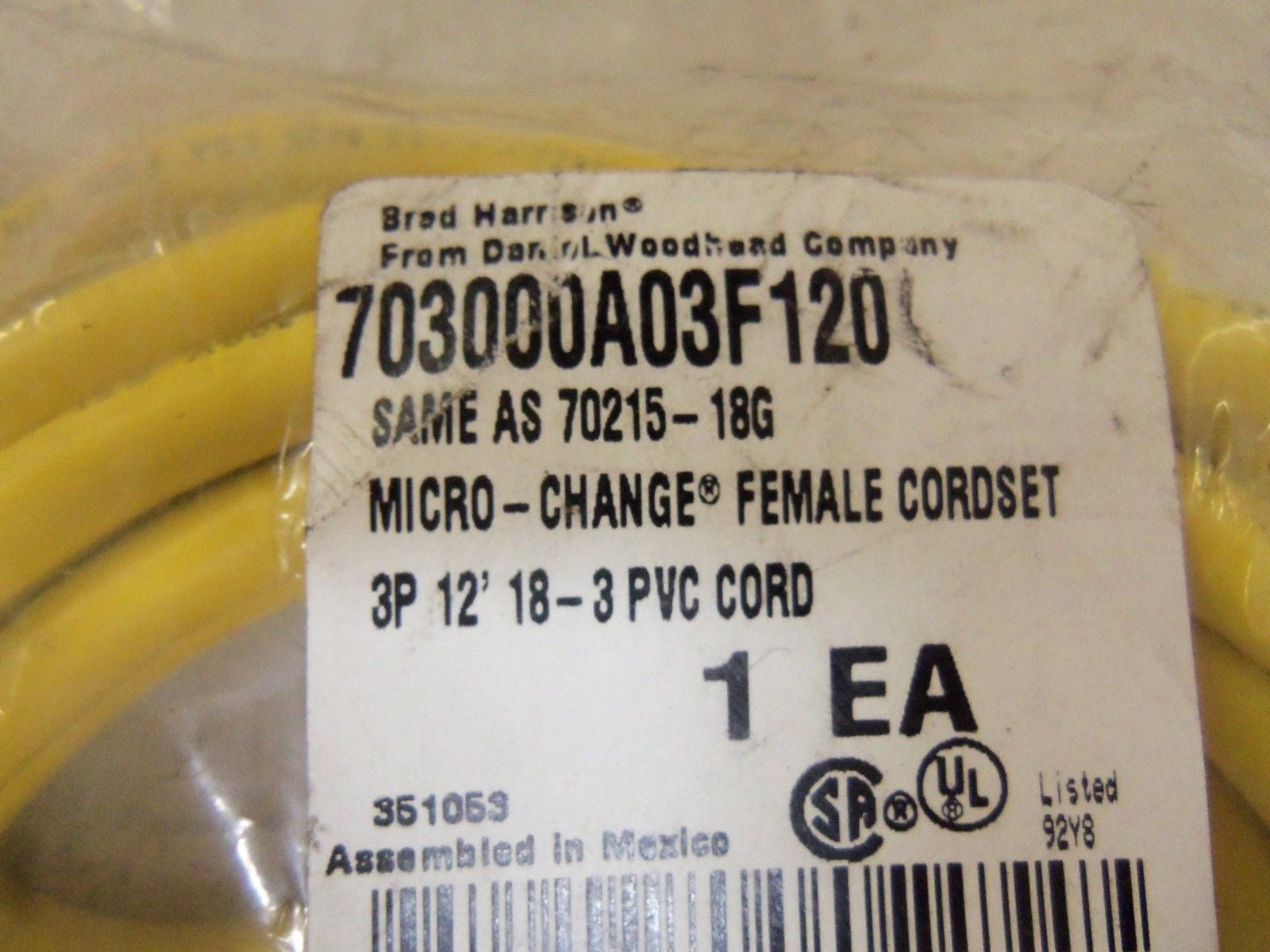 BRAD HARRISON 703000A03F120 CORDSET *NEW IN A FACTORY BAG*