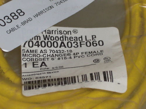BRAD HARRISON MICRO-CHANGE 704000A03F060 CORDSET *NEW IN FACTORY BAG*