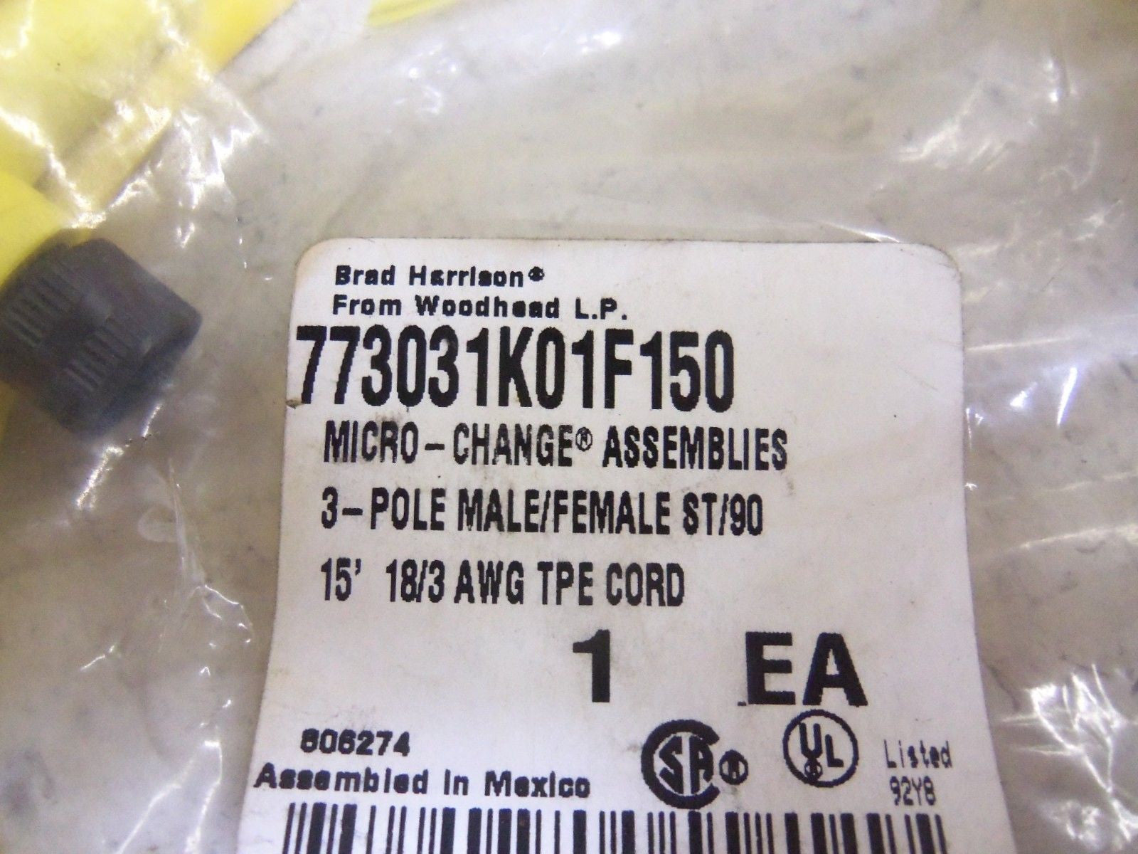 BRAD HARRISON 773031K01F150 CORDSET *NEW IN A FACTORY BAG*
