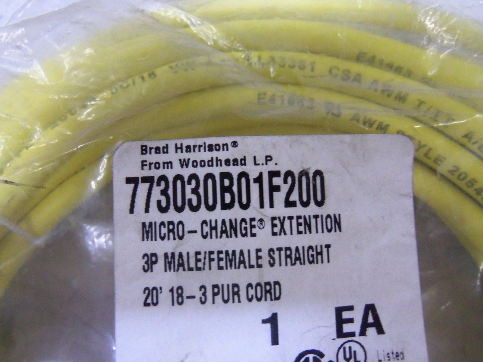 BRAD HARRISON 77303B01F200 CORDSET *NEW IN A FACTORY BAG*