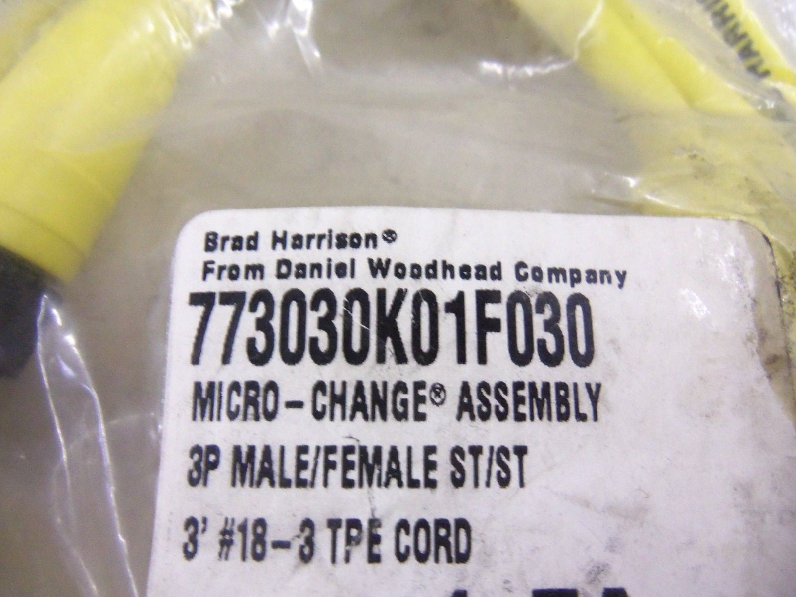 BRAD HARRISON 773030K01F030 3P MALE/FEMALE ST/ST 3' CORDSET *NEW IN FACTORY BAG*