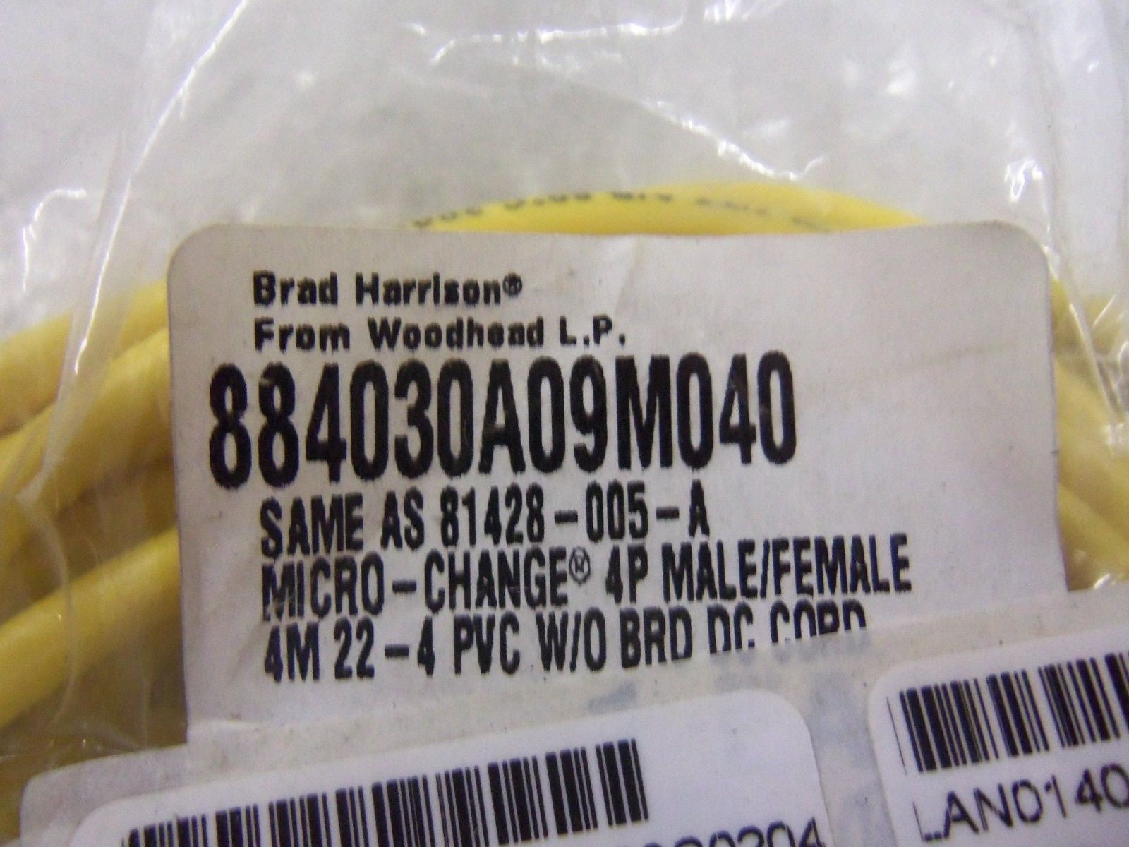 BRAD HARRISON MICRO-CHANGE 884030A09M040 4P M/F CORDSET *NEW IN FACTORY BAG*