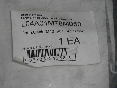 BRAD HARRISON L04A01M78M050 CONNECTOR CORDSET *NEW NO BOX*
