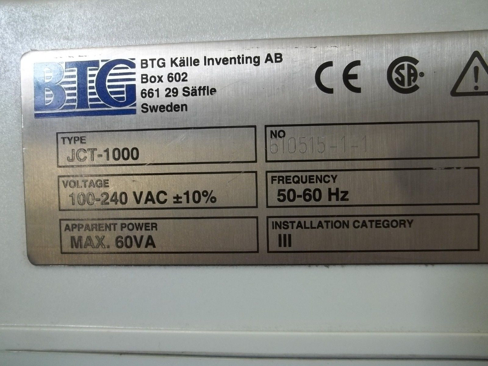 BTG JCT-1000 POWER SUPPLY *USED*