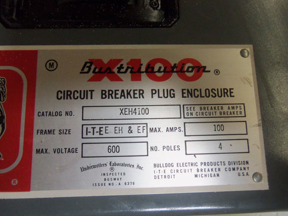 BULLDOG XEH4100 CIRCUIT BREAKER *USED*