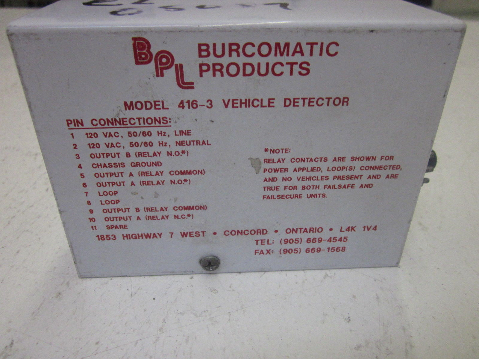 BURCOMATIC PRODUCTS 416-3 VEHICLE DETECTOR *USED*